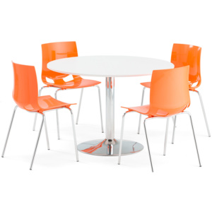 Zestaw mebli do stołówki LILY + JUNO, stół + 4 krzesła, pomarańczowy