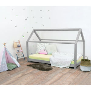 Szare łóżko dziecięce z drewna świerkowego Benlemi Tery, 90x160 cm
