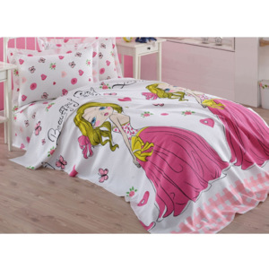 Różowa dziecięca narzuta na łóżko z czystej bawełny Princess, 160x235 cm