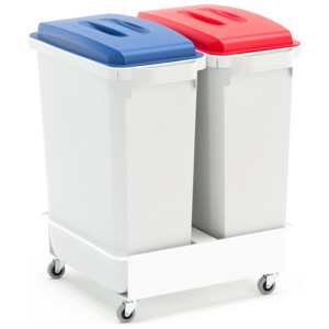 Zestaw pojemników na śmieci, 2x60 L + pokrywy (niebieski + czerwony) + wózek