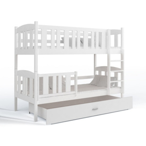 Łóżko piętrowe dziecięce z materacami Buka z pojemnikiem 180x80 białe
