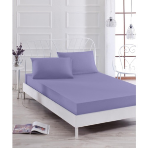 Komplet fioletowego elastycznego prześcieradła i poszewki na poduszkę Basso Purple, 100x200 cm