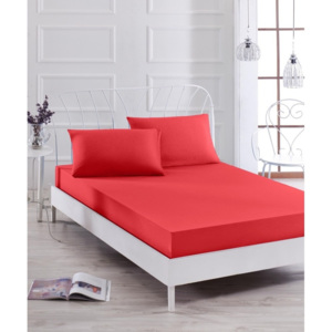 Komplet czerwonego elastycznego prześcieradła i poszewki na poduszkę Basso Rojo, 100x200 cm
