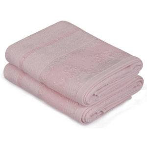 Zestaw dwóch różowych ręczników Baroque, 90x50 cm