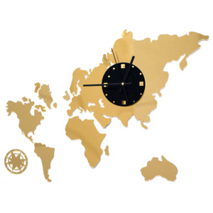 Nowoczesny zegar ścienny mapa świata 3 kolory DIY ZŁOTY