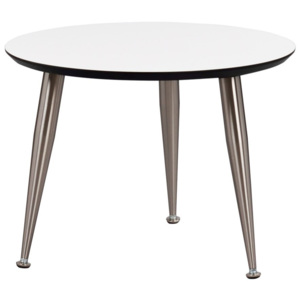 Biały stolik z nogami w srebrnej barwie Folke Strike, wys. 47 cmx∅ 56 cm