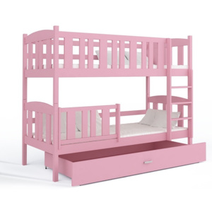 Łóżko piętrowe dziecięce z materacami Buka z pojemnikiem 180x80 różowe