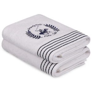 Zestaw dwóch białych ręczników z czarnym detalem Beverly Hills Polo Club Horses, 90x50 cm