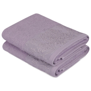Zestaw 2 fioletowych ręczników z czystej bawełny Lisa, 50x90 cm