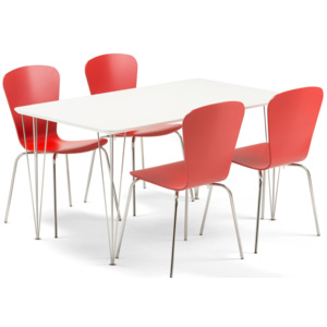 Zestaw mebli do stołówki ZADIE + MILLA, stół + 4 krzesła, czerwony