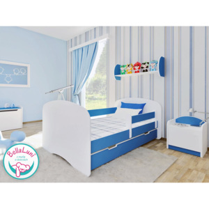 Łóżko dziecięce z szufladą i materacem HAPPY – niebieskie