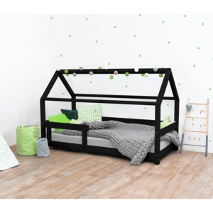 Czarne łóżko dziecięce z drewna świerkowego z barierkami Benlemi Tery, 70x160 cm