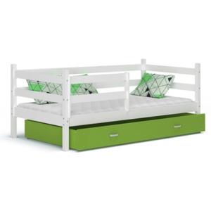Łóżko dziecięce z materacem Stich z pojemnikiem 180x80 zielono białe