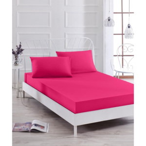 Komplet różowego elastycznego prześcieradła i poszewki na poduszkę Basso Rose, 100x200 cm