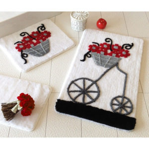Zestaw trzech dywaników łazienkowych z motywem kwietnika w szarym, czarnym i czerwonym kolorze Knit Knot