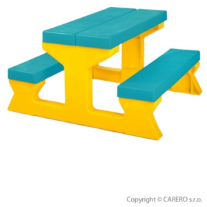 Dziecięcy set do ogrodu stolik i dwie ławeczki turkusowo-żółty - zniżka dla rejestrowanych