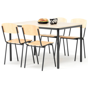 Zestaw mebli do jadalni, stół 1200x800 mm, brzoza + 4 krzesła, brzoza/czarny