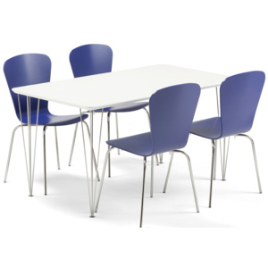 Zestaw mebli do stołówki ZADIE + MILLA, stół + 4 krzesła, niebieski