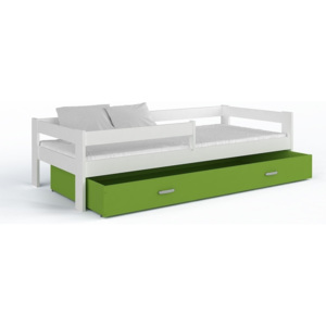 Małe łóżko dziecięce z materacem Kuzco 2 z pojemnikiem 160x80 zielono białe