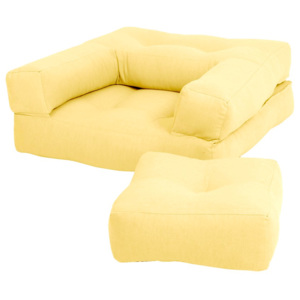 Żółty dziecięcy fotel rozkładany z podnóżkiem/pufem Karup Mini Cube