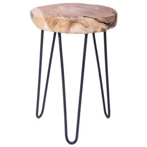 Drewniany stołek z metalowymi nogami