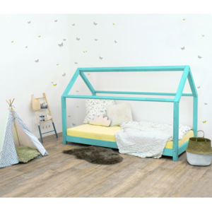 Turkusowe łóżko dziecięce z drewna świerkowego Benlemi Tery, 70x160 cm