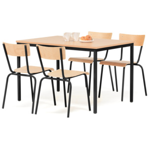 Zestaw mebli do stołówki, stół 1200x800 mm + 4 krzesła, buk/czarny