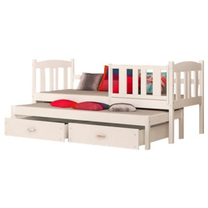 Łóżko dziecięce podwójne z materacami Buka 180x80 z szufladami białe