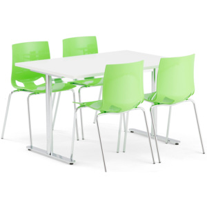 Zestaw mebli do stołówki TILO + JUNO, stół + 4 krzesła, zielony