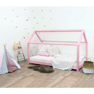 Różowe łóżko dziecięce z drewna świerkowego Benlemi Tery, 80x160 cm