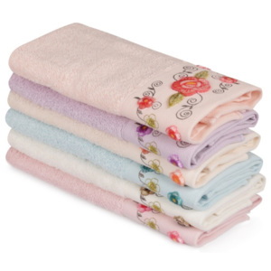 Zestaw 6 kolorowych ręczników z czystej bawełny Karol, 30x50 cm
