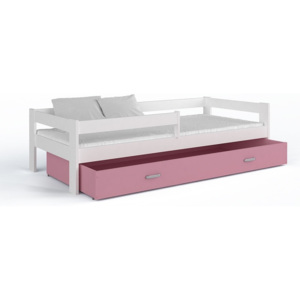Małe łóżko dziecięce z materacem Kuzco 2 z pojemnikiem 160x80 różowo białe