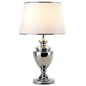 Stojąca LAMPKA nocna ROMA MT28691 CH Italux abażurowa LAMPA stołowa do salonu chrom biała