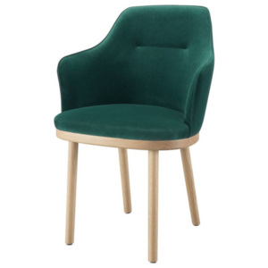 Ciemnozielone krzesło z podłokietnikami i nogami z drewna dębowego Wewood-Portuguese Joinery Sartor
