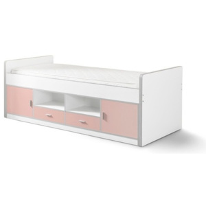 Biało-różowe łóżko dziecięce ze schowkiem Vipack Bonny, 200x90 cm