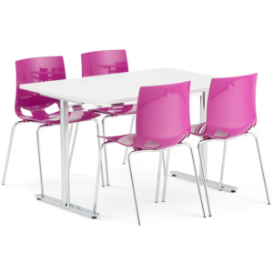 Zestaw mebli do stołówki TILO + JUNO, stół + 4 krzesła, fioletowy