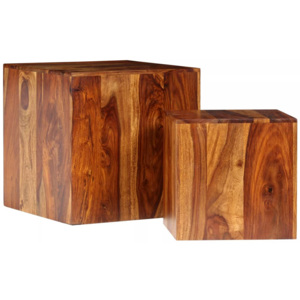 Zestaw dwóch stolików kawowych z drewna sheesham, 40x40x40 cm