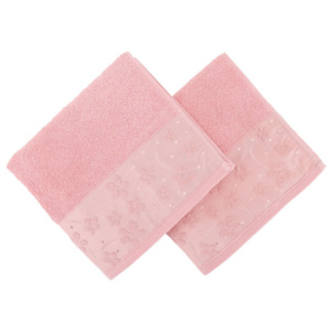 Zestaw 2 różowych ręczników z bawełny Marianis, 50x90 cm