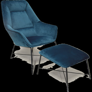 Fotel Adele z podnóżkiem niebieski aksamit