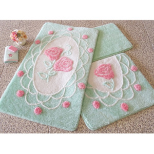 Zestaw trzech zielonych dywaników łazienkowych z motywem róż Knit Knot