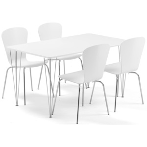 Zestaw mebli do stołówki ZADIE + MILLA, stół + 4 krzesła, biały