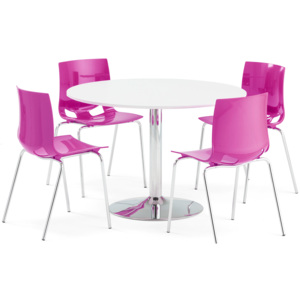 Zestaw mebli do stołówki LILY + JUNO, stół + 4 krzesła, fioletowy