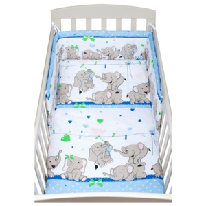 2-częściowy zestaw do łóżeczka New Baby 100/135 cm niebieski ze słonikami - zniżka dla rejestrowanych