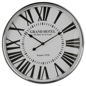 Srebrny zegar na ścianę, okrągły zegar, zegar do salonu, zegar dekoracyjny, zegar ścienny metalowy, zegar ścienny srebrny