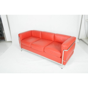 Sofa LC Steel - 3 os. skóra czerwona kod: QNS020-06 + 20 zł na pierwsze zakupy