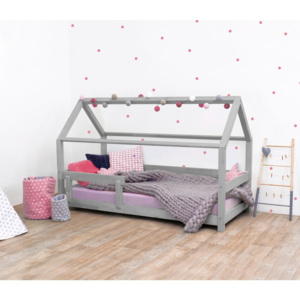 Szare łóżko dziecięce z bokami z drewna świerkowego Benlemi Tery, 70x160 cm