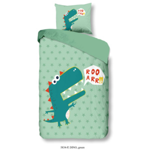 Pościel dziecięca jednoosobowa z bawełny Good Morning Green Dino, 140x200 cm