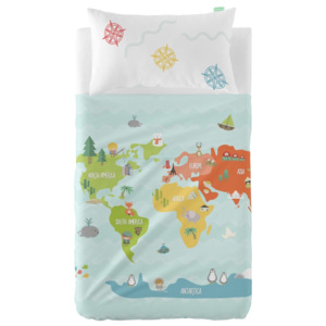 Komplet prześcieradła i poszewki na poduszkę z czystej bawełny Happynois World Map, 100x130 cm