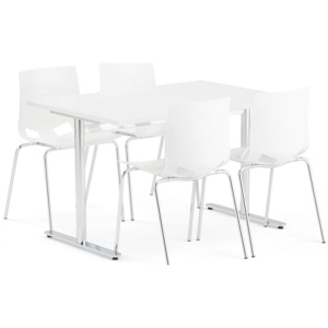 Zestaw mebli do stołówki TILO + JUNO, stół + 4 krzesła, biały