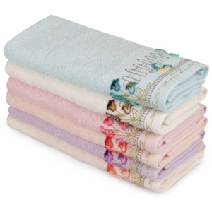 Zestaw 6 kolorowych ręczników z czystej bawełny Florals, 30x50 cm